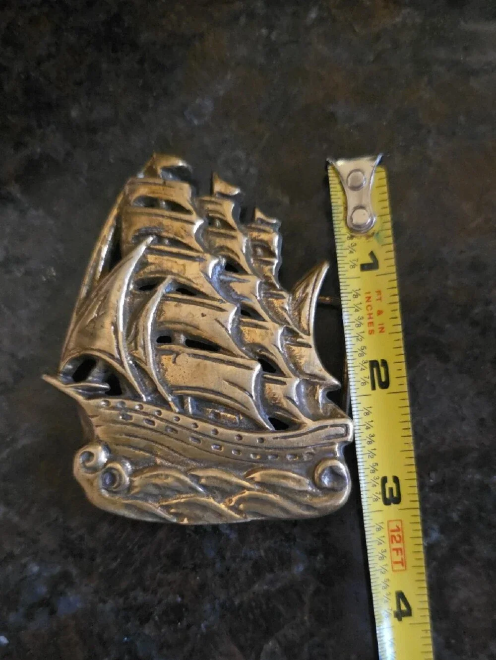 Vintage Sailing Ship Belt Buckle in Aged Gold Tone